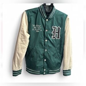 Hollister Green and Cream Varsity Bomber Jacket